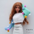 Cropped Jumper with Colored Pompoms for Smart Doll