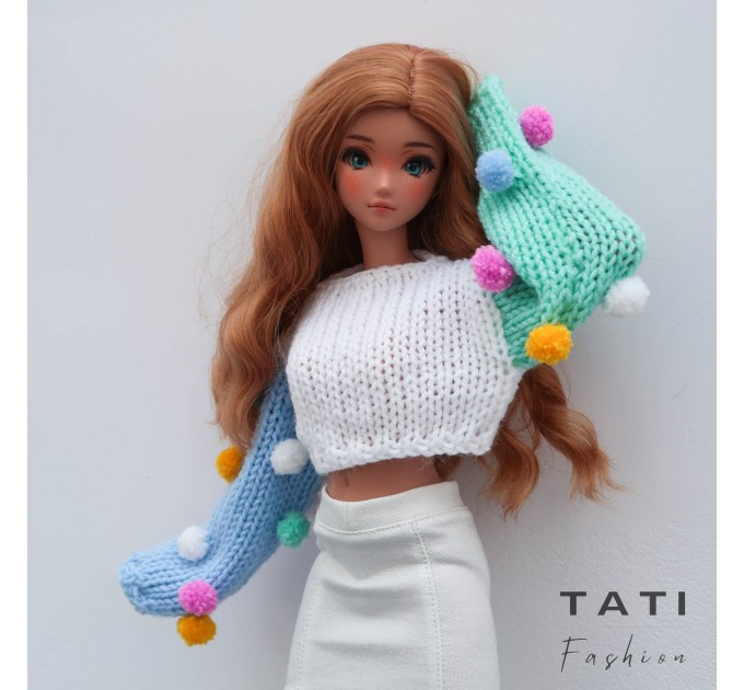 Cropped Jumper with Colored Pompoms for Smart Doll