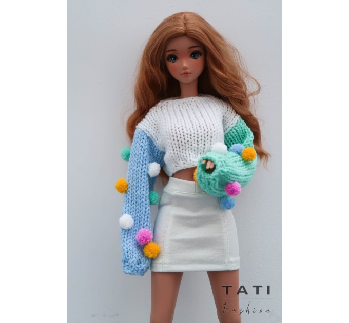 Cropped Jumper with Colored Pompoms for Smart Doll