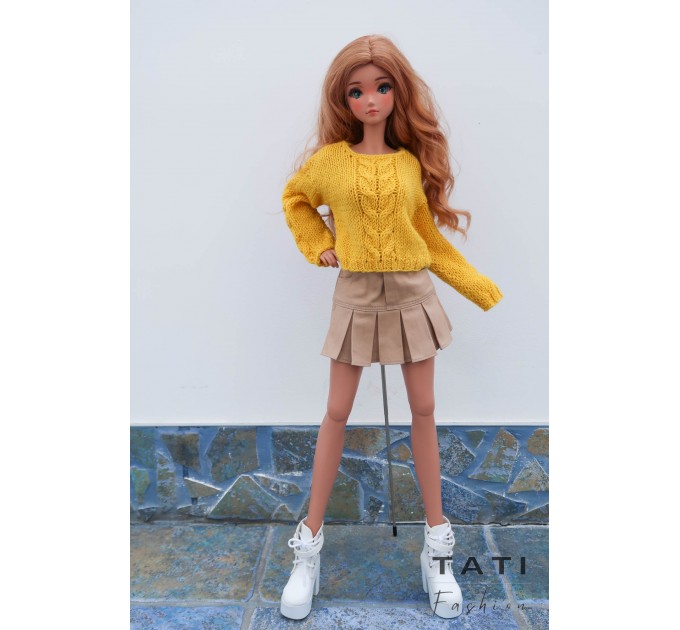 Knitted Sweater with Wide Cable Stitch for Smart Doll