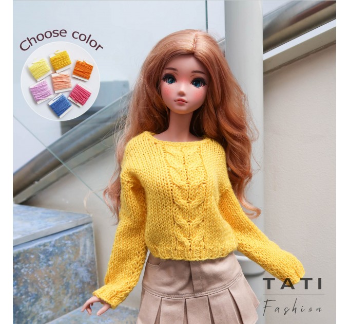 Knitted Sweater with Wide Cable Stitch for Smart Doll