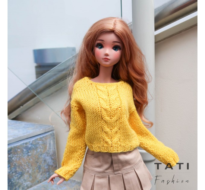 Knitted Sweater with Wide Cable Stitch for Smart Doll