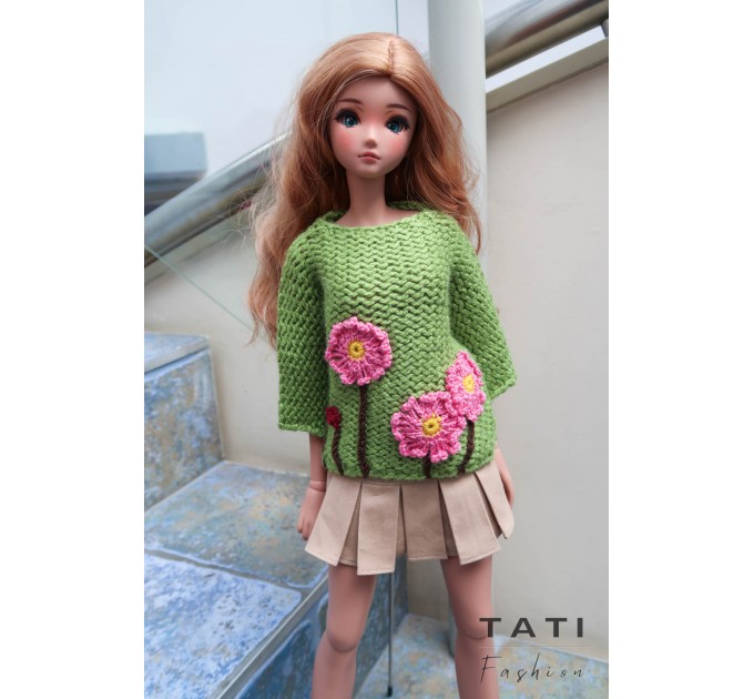 Oversized Sweater with Embroidered Flowers for Smart Doll