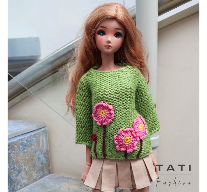 Oversized Sweater with Embroidered Flowers for Smart Doll