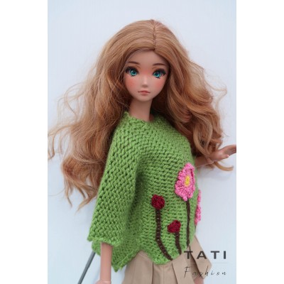 Oversized Sweater with Embroidered Flowers for Smart Doll