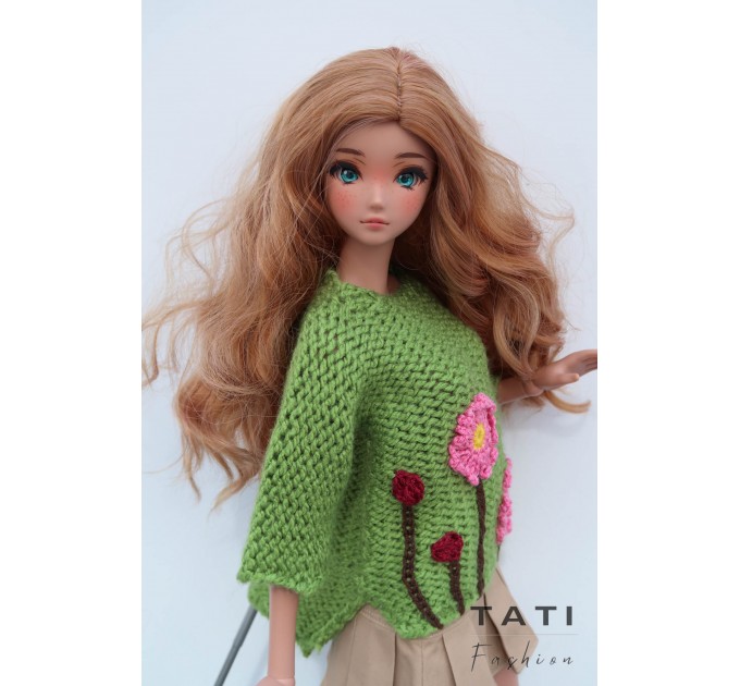 Oversized Sweater with Embroidered Flowers for Smart Doll