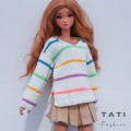 Oversized Sweater with V-neck and Stripes for Smart Doll