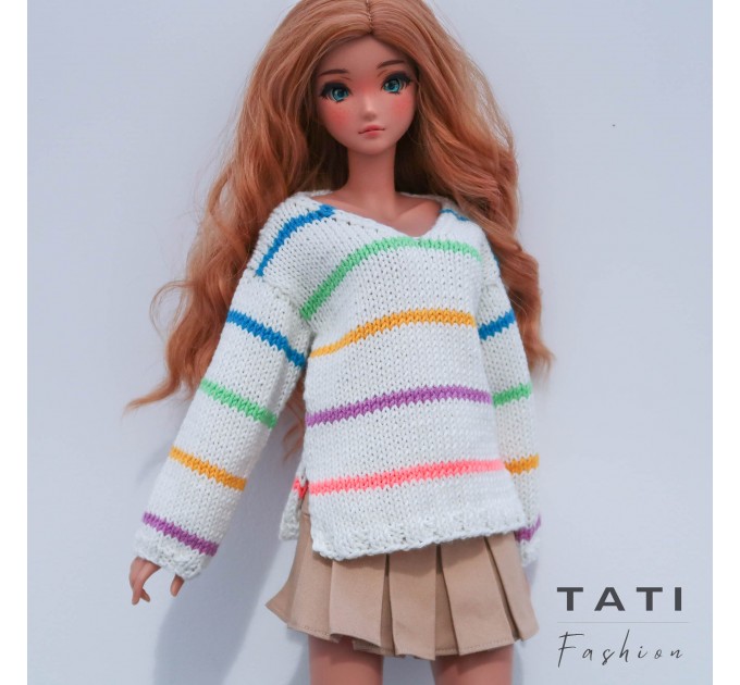 Oversized Sweater with V-neck and Stripes for Smart Doll