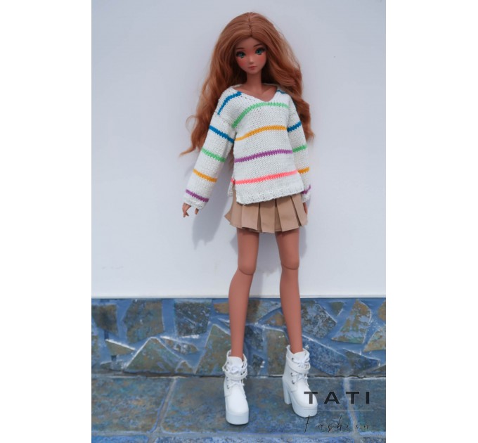 Oversized Sweater with V-neck and Stripes for Smart Doll