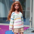 Oversized Sweater with V-neck and Stripes for Smart Doll