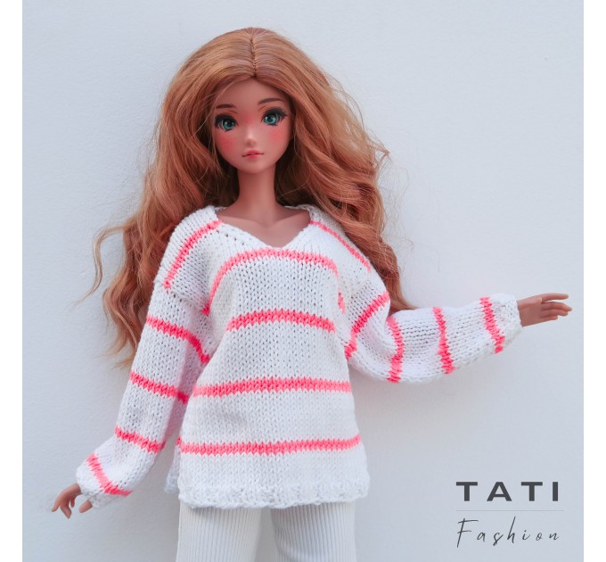 Oversized Sweater with V-neck and Stripes for Smart Doll