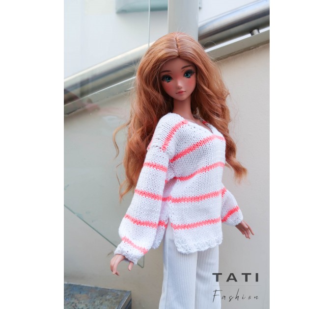 Oversized Sweater with V-neck and Stripes for Smart Doll