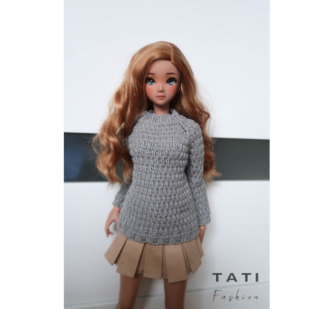 Gray Raglan Sweater for Smart Doll