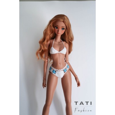 Crocheted Bikini Swimsuit with Blue Flowers “Heavenly Blooms” for Smart Doll