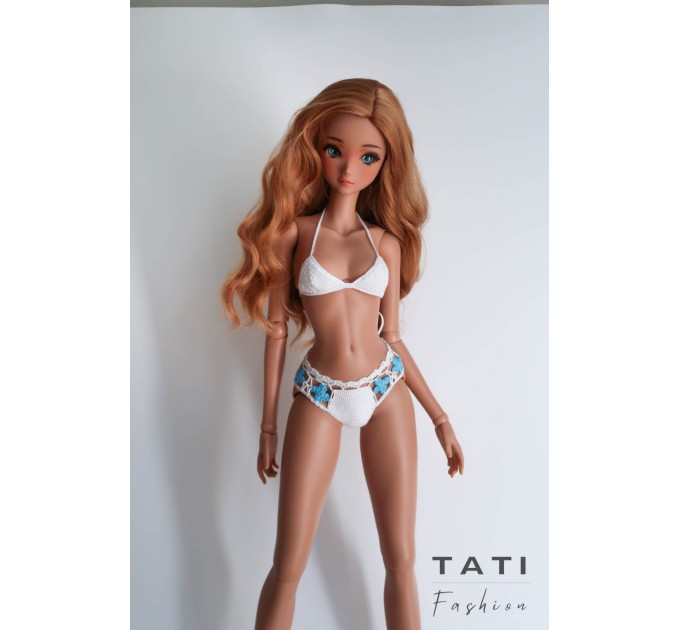 Crocheted Bikini Swimsuit with Blue Flowers for Smart Doll