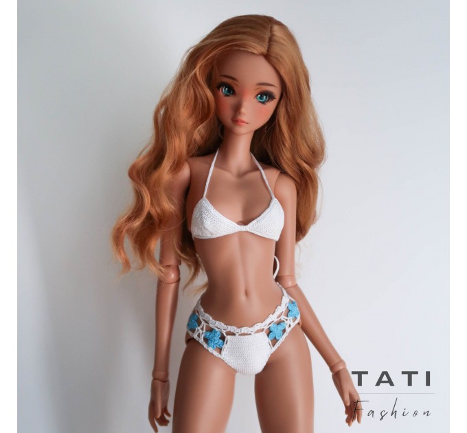 Crocheted Bikini Swimsuit with Blue Flowers for Smart Doll