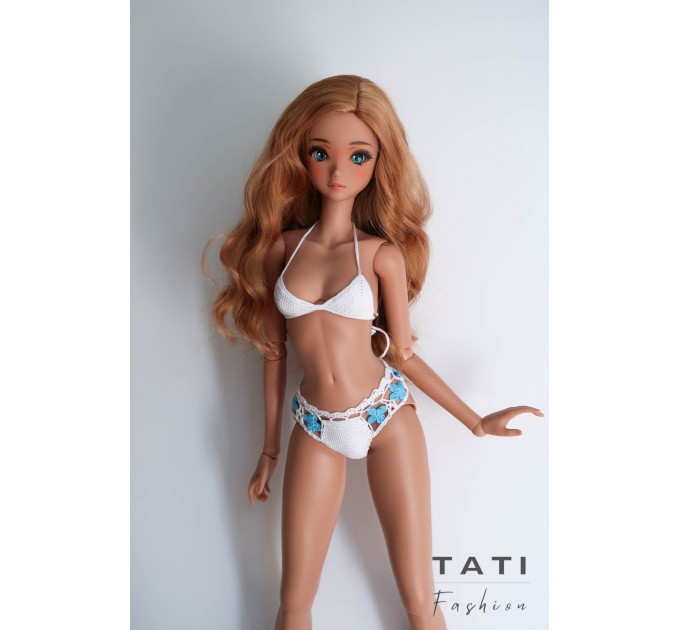 Crocheted Bikini Swimsuit with Blue Flowers for Smart Doll