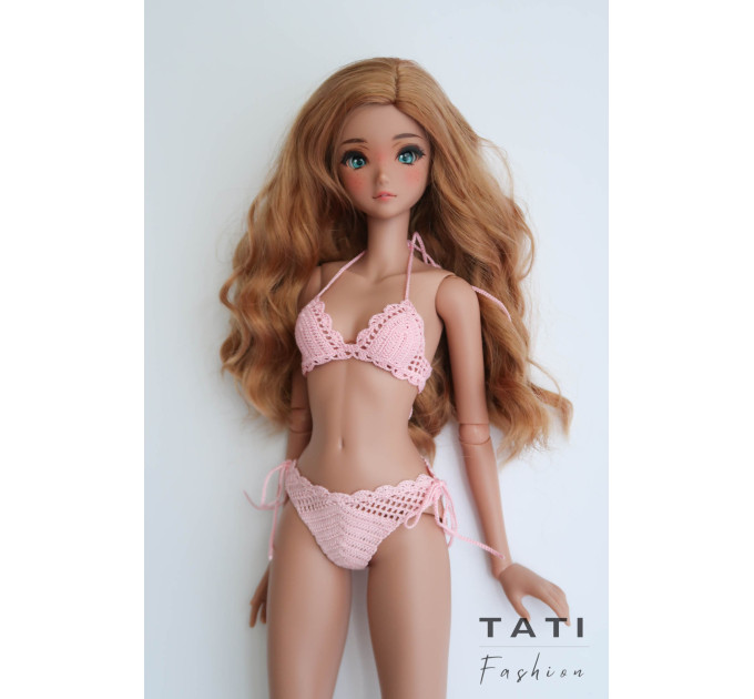 Crocheted Bikini Swimsuit “Pink Cloud” for Smart Doll