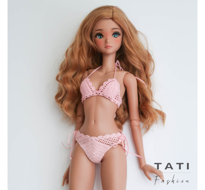 Crocheted Bikini Swimsuit “Pink Cloud” for Smart Doll