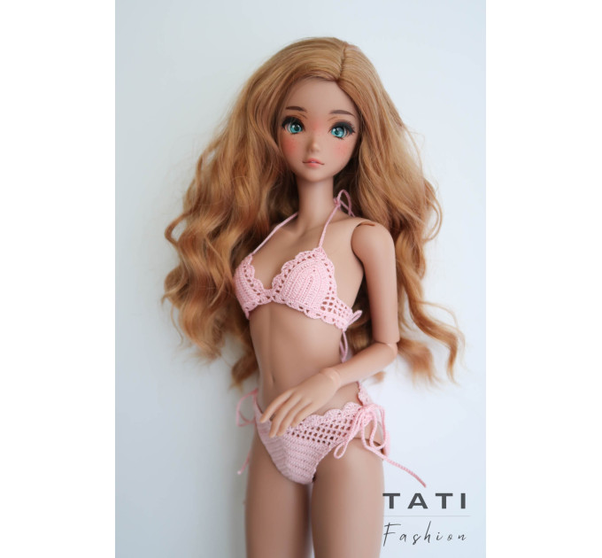 Crocheted Bikini Swimsuit “Pink Cloud” for Smart Doll