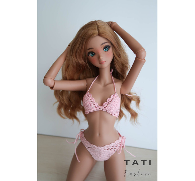 Crocheted Bikini Swimsuit “Pink Cloud” for Smart Doll