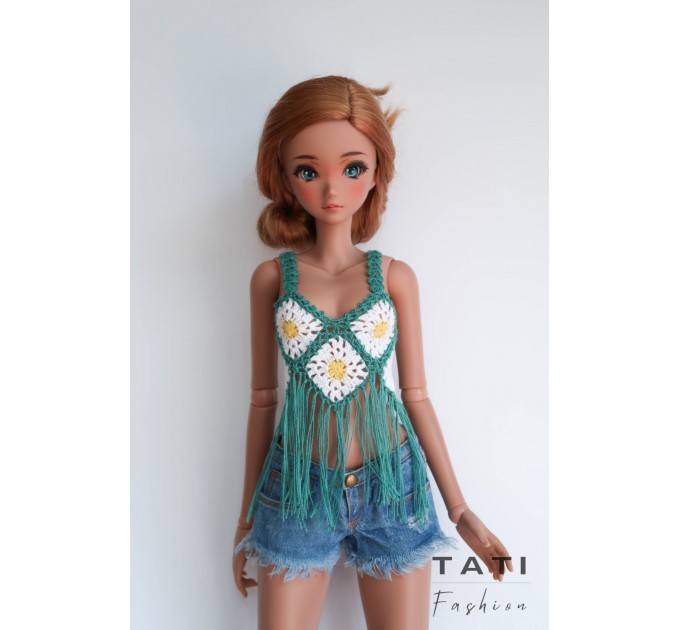 Crocheted Top with flowers and fringes for Smart Doll