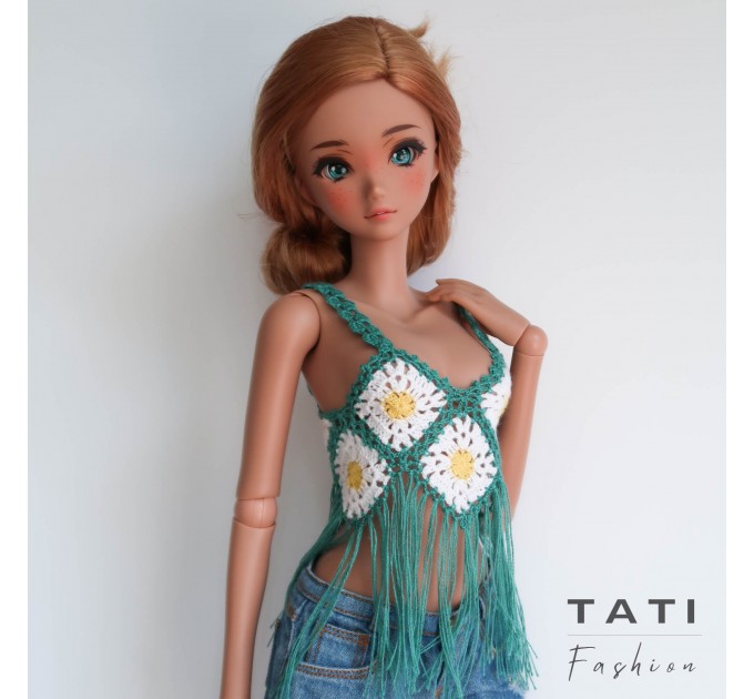 Crocheted Top with flowers and fringes for Smart Doll