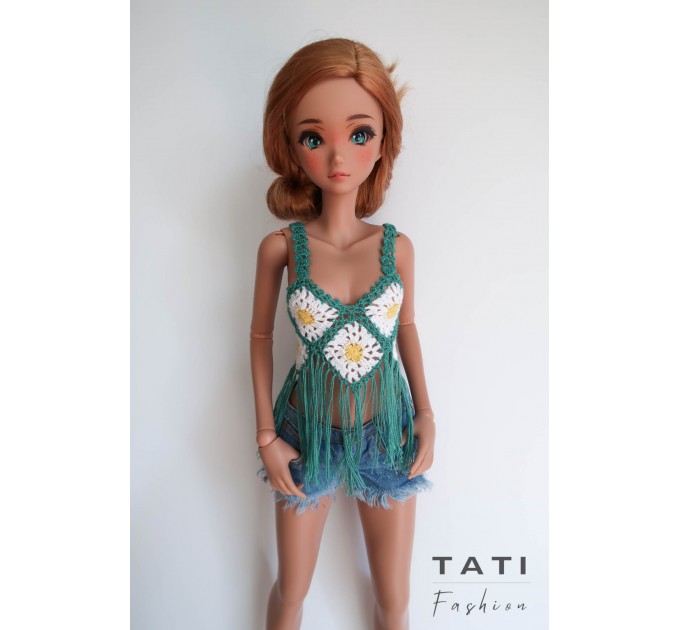 Crocheted Top with flowers and fringes for Smart Doll