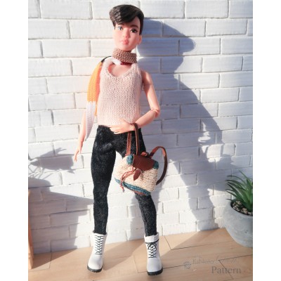 PDF: Crochet bagpack with leather for Barbie and 1/6 doll