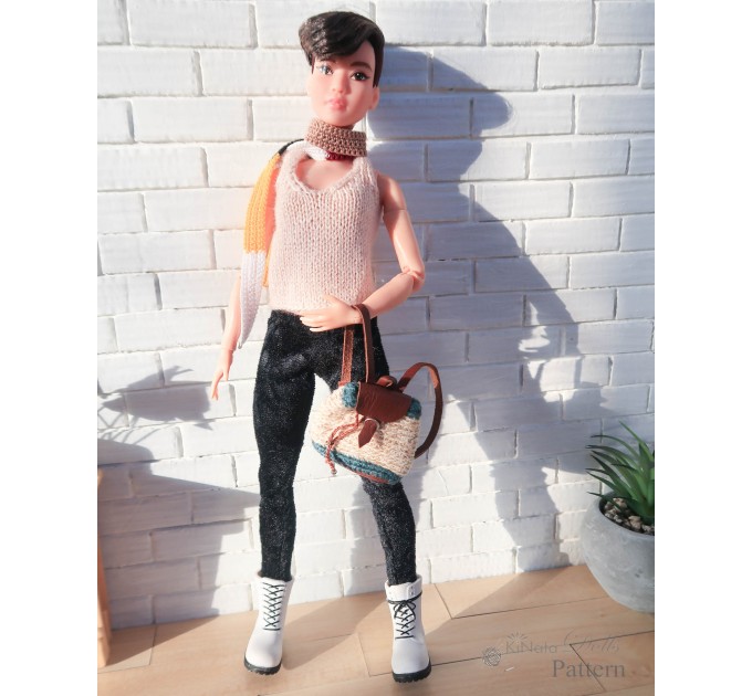 PDF: Crochet bagpack with leather for Barbie and 1/6 doll