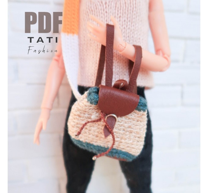 PDF: Crochet bagpack with leather for Barbie and 1/6 doll