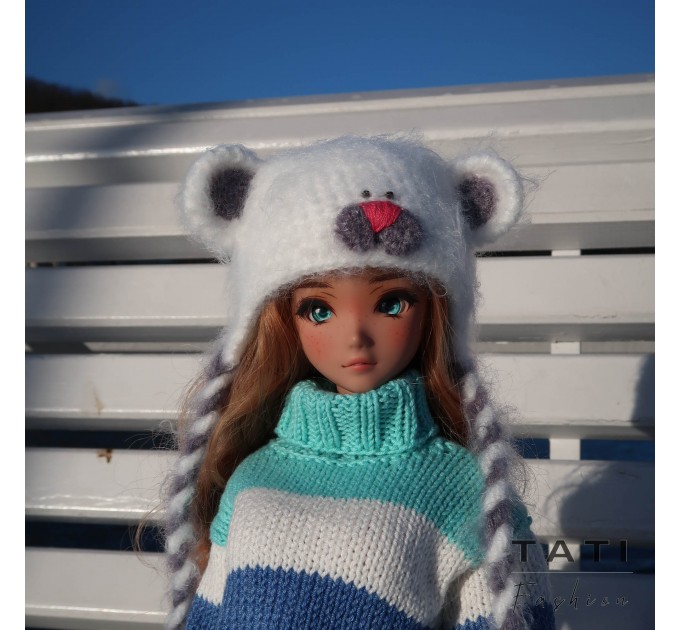 White bear fluffy hat for Smart Doll