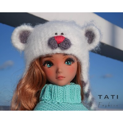 White bear fluffy hat for Smart Doll