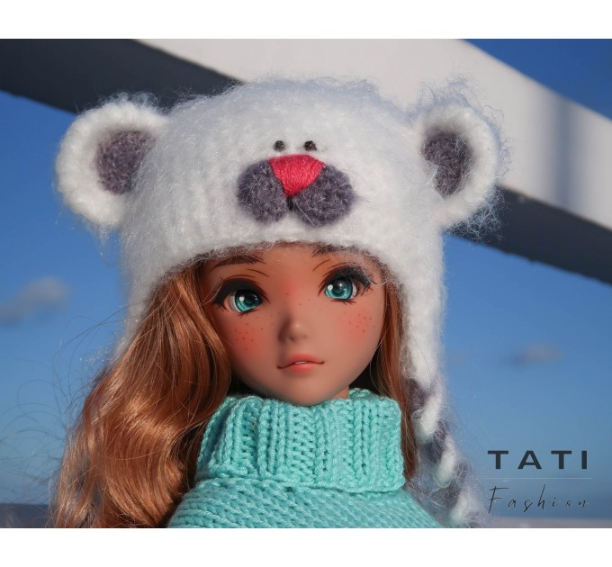 White bear fluffy hat for Smart Doll