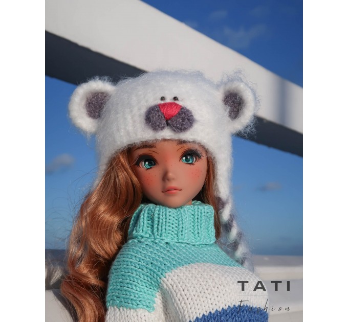 White bear fluffy hat for Smart Doll