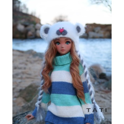 White bear fluffy hat for Smart Doll