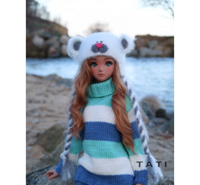 White bear fluffy hat for Smart Doll