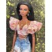 Crocheted top with puffy flounced sleeves for 1:6 fashion dolls